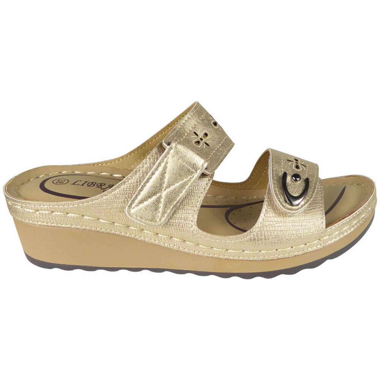 BREDNY Gold Wedges Light Comfy Cushioned Sandals