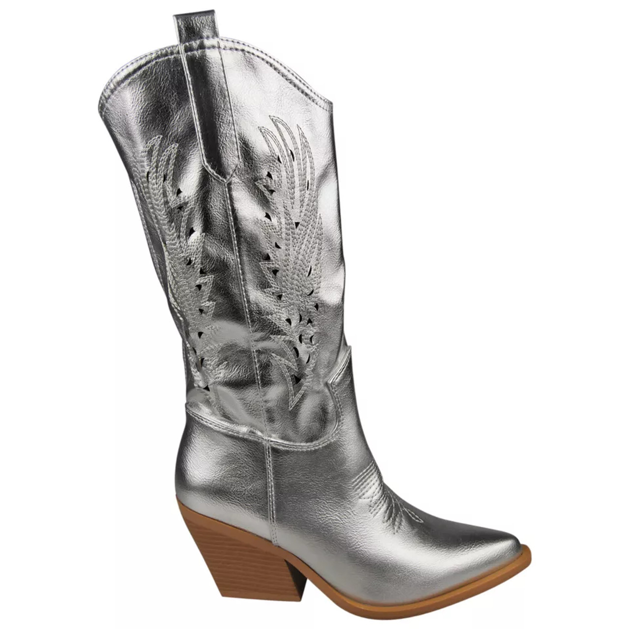 LUISA Silver Cowboy Western Mid Calf Faux Suede Zip Boots