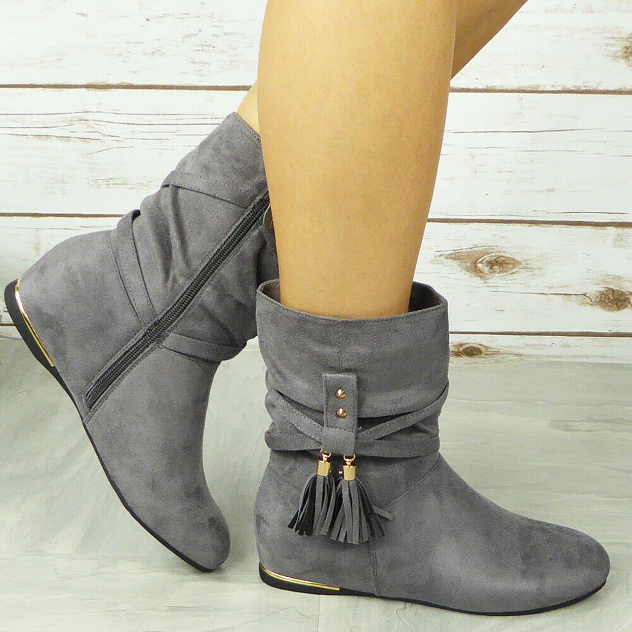 Gray flat shop ankle boots