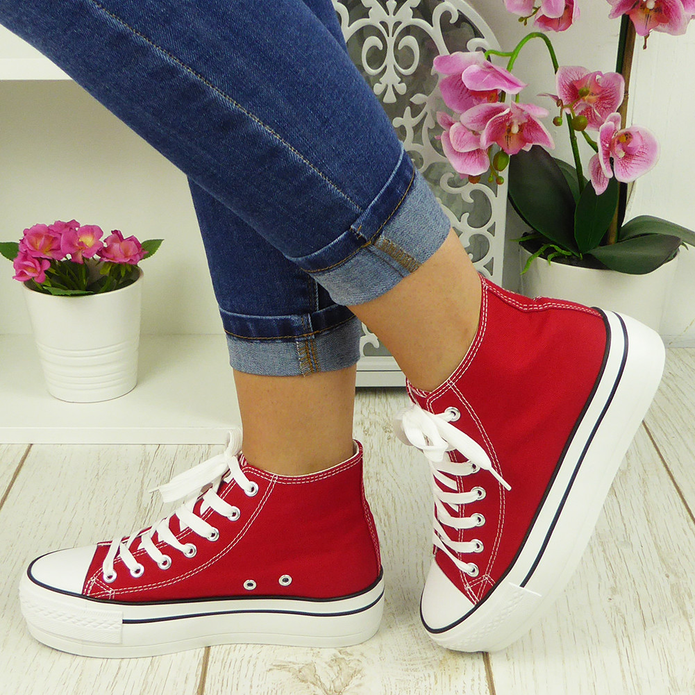 Red Canvas Trainers Sneakers Boots