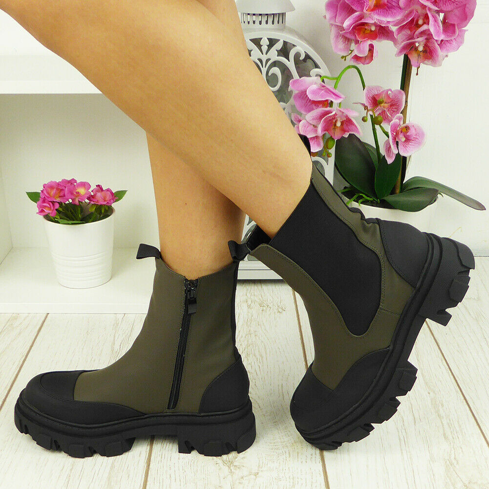 GAGE Green Mid Calf Chelsea Punk Goth Boots