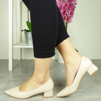 JIHAN Nude Patent Pointed Court Heel Shoes 
