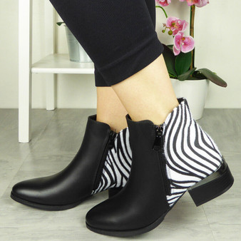 MERY Zebra  Ankle Glitter Zip Smart Boots 