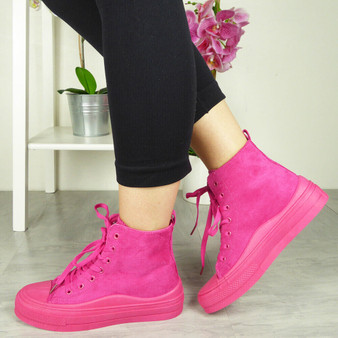 BRISHKY Fuchsia Trainers Plimsole Lace Up Shoes