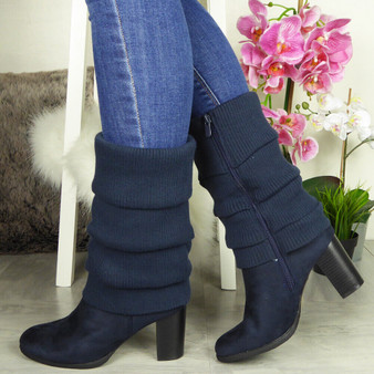 MONATIKA Blue Mid Calf High Heel Zip boots