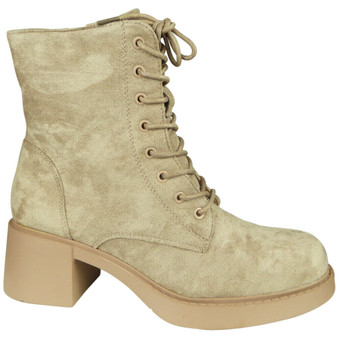 ASIYAH Khaki Suede Ankle Army Lace Up Boots