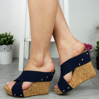 MESSINA Blue Wedge High Heel Party Sandals 