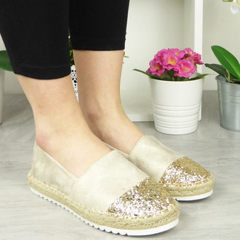 ISLA Gold Slip On Glitter Comfy Loafers