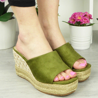 GRACE Green High Heel Hessian Slip On Sandal
