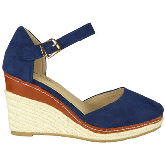 NELLIE Navy Wedges Hessian High Heel Sandals