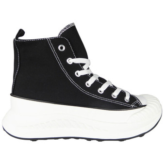 MAISY Black White Canvas Trainers Platform Shoes