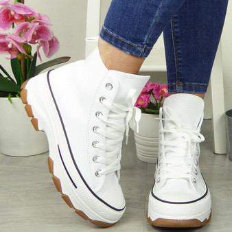 ROSIE White Platform Lace Up Comfort Casual Sneakers