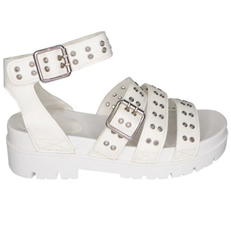  ROBIE White Gladiator Flatform Strappy Buckle Sandals 