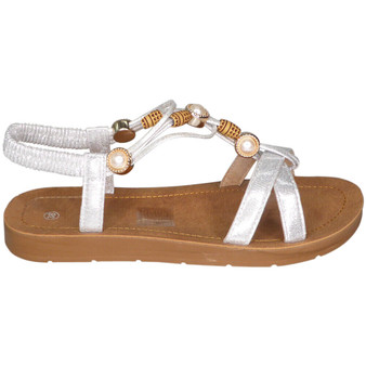 SCARLAT  White Open Toes Elastic Comfy Sandals 