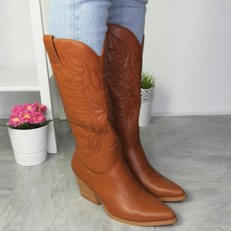 IRIS Camel Cowboy Mid Calf Boots