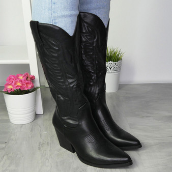 IRIS Black Cowboy Mid Calf Boots