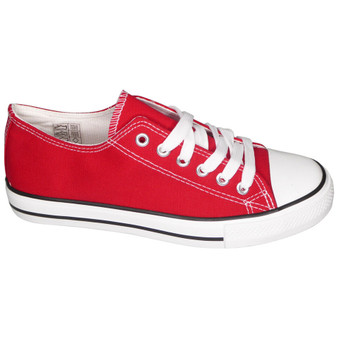 WILLOWE Red Trainers Canvas Lace Up Plimsole Shoes 