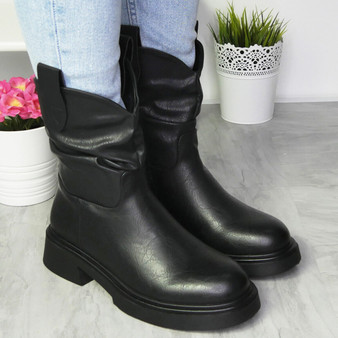 DAISYA Black Mid Calf Cowboy Boots