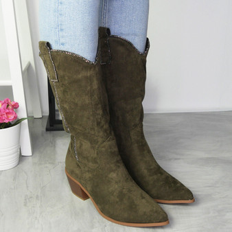 PANSY Green Cowboy Mid Calf Boots