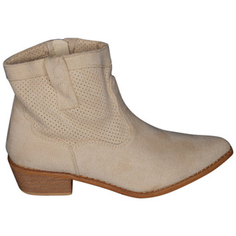 ANEMO Beige Ankle Cowboy Pointy Western Zip boots