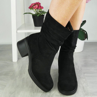 SHORTI Black Mid Calf Warm Rouched Zip Boots