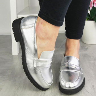 BENZY Silver Loafers Flats Pumps Slip On Work Shoes