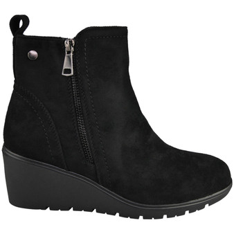 CLARAY Black Warm Ankle Zip Wedge Boots 