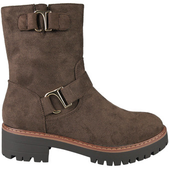 EVALYN Brown Mid Calf Warm Zip Boots 