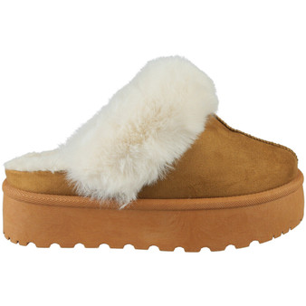 AMAYA Camel Slippers Platform Lined Slip On Shoes