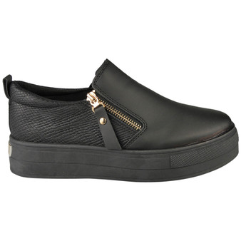 MAISIE All Black Ladies Pumps Slip On Flat Loafer Trainers