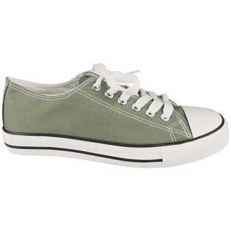 WILLOWE Army Green Trainers Lace Up Canvas Plimsole Shoes 