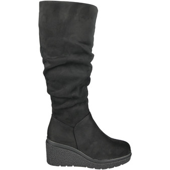 LAYLA Black Suede Wedge Platform Lined Zip Boots 