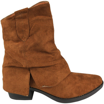 LAUNA Camel Mid Calf Western Cowboy Zip Boots