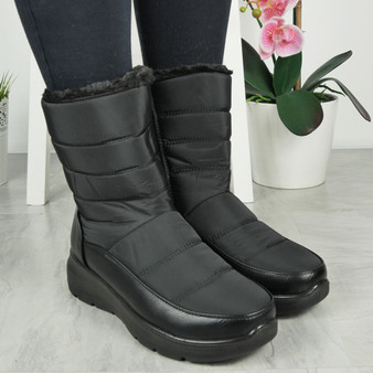 ALESSIA Black Winter Faux Fur Zip Ankle Boots 