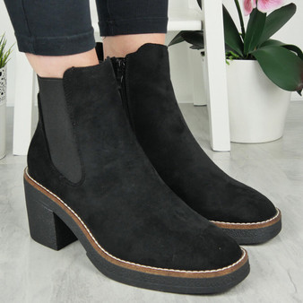 NORAH Black Chelsea Grip Faux Suede Zip Ankle Boots 