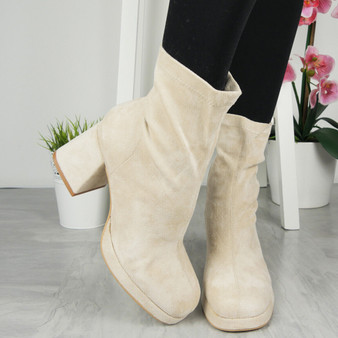 KAHLANI Beige High Heel Casual Mid Calf Boots