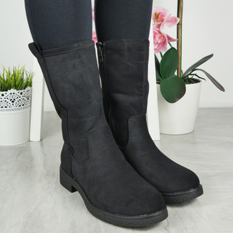 KAREN Black Mid Calf Winter Zip Boots 