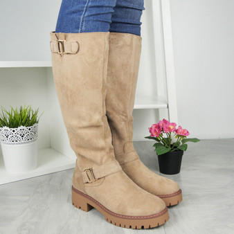 RAMONA Khaki Casual Warm Grip Mid Calf Boots