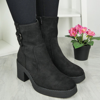 WINONA Black Faux Fur Heel  Zip Ankle Boots