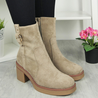 WINONA Taupe Faux Fur Heel  Zip Ankle Boots