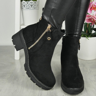 CLOVER Black Ankle Platform Lined Zip Boots 