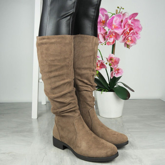 TESSA Khaki Mid Calf Comfy Heel Boots