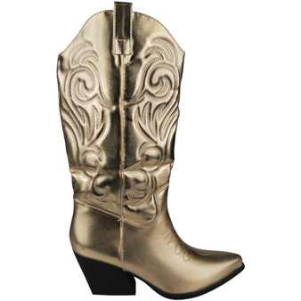 LINNDA Gold Mid Calf Cowboy Western Zip Boots
