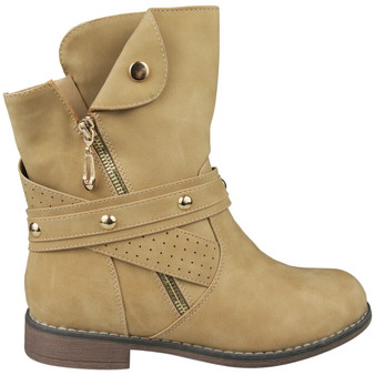 BRONTE Khaki Ankle Warm Grip Lined Zip Boots 