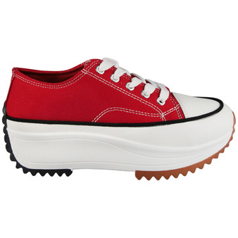 VIOLA Red Canvas Platform Lace Up Sneakers Shoes