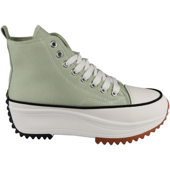 FERN Green Canvas Trainers Lace Up Casual Boots