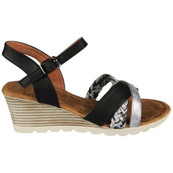 AGNELLA Black Ankle Strap Buckle Comfy Summer Sandals