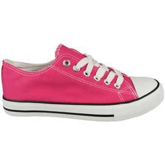 WILLOWE Fuchsia Trainers Lace Up Canvas Plimsole Shoes 