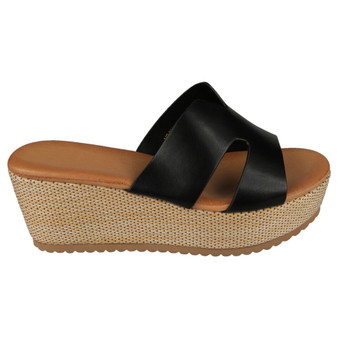 VELERIA Black Grip Beach Wedge Mules Sandals