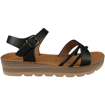 VIVIANA Black Light Weight Cushioned Wedge Sandals